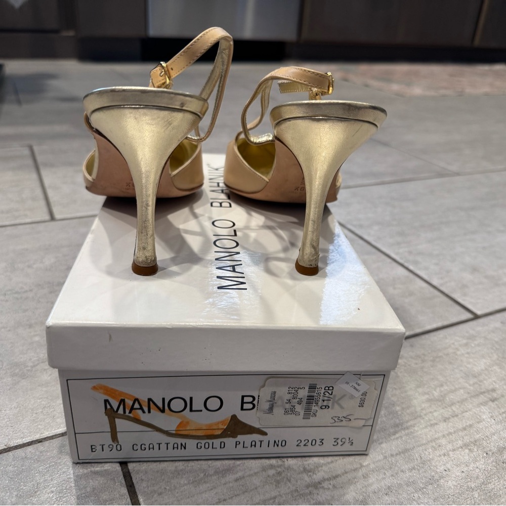 Manolo Blahnik Nude and Silver Pointed-Toe Slingback Heels - Picture 6 of 16